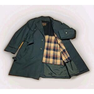 Vintage Botany 500 Plaid Fleece Lined Single-Breasted Trench Coat Size 44 R Belt